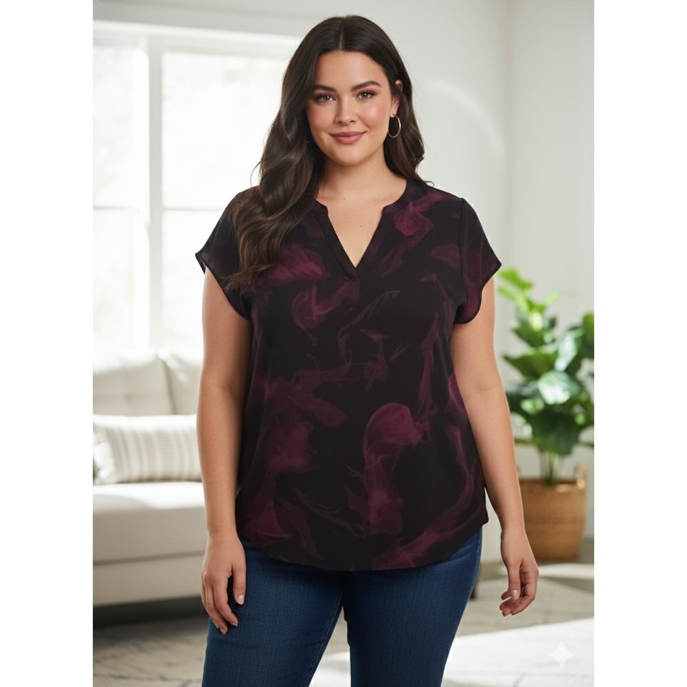 Torrid Black Blouse with Purple Swirl